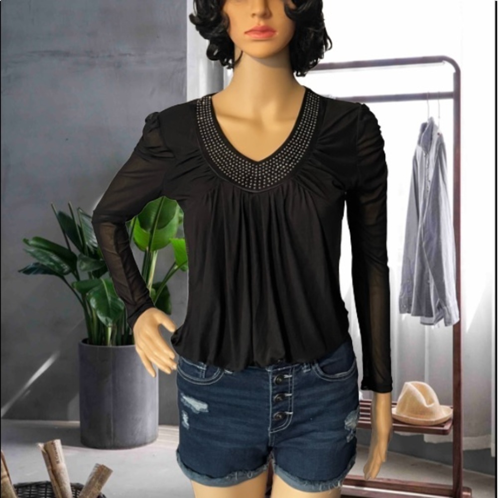 Black Long Sleeve jewels Blouse